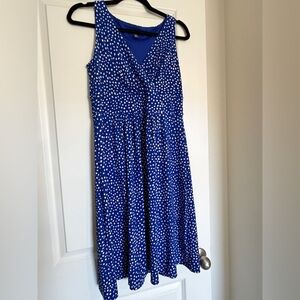 Chaps Blue and White Ruched Wrap Midi Dress Medium